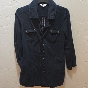 CAbi Tunic Jacket Womens Medium Blue Denim 100% Cotton Chambray Button Front